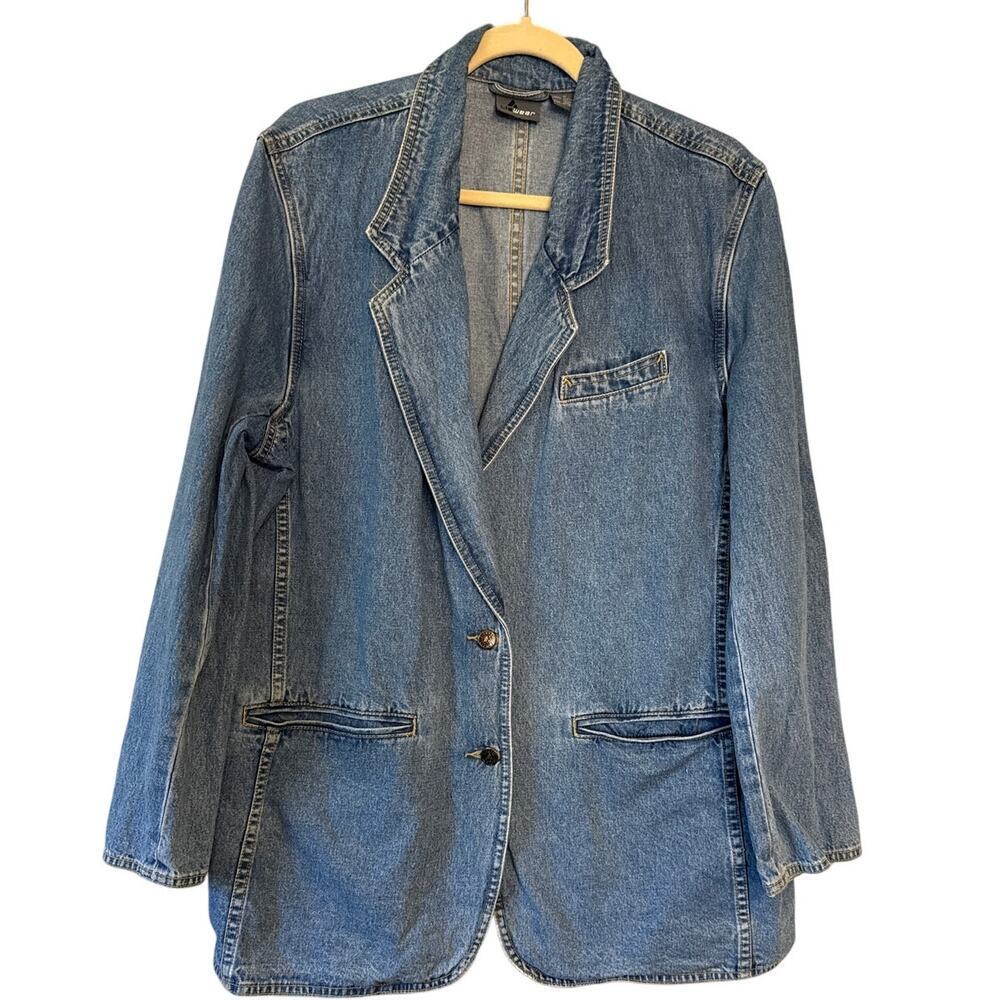 Vintage 80's LizWear Denim Blue Blazer Jacket Sz12 - Picture 1 of 7